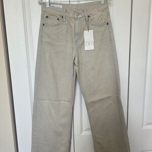 Zara Women's Coated Gray Wide Leg Jeans